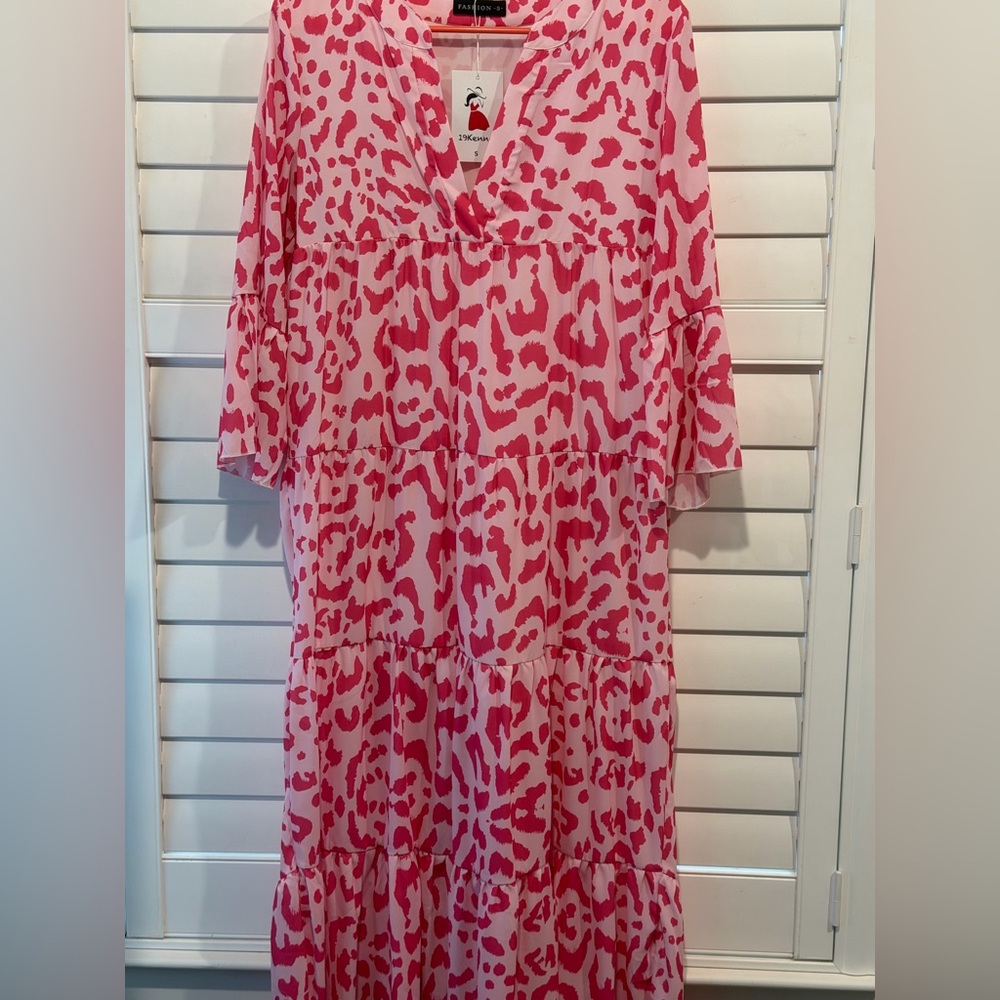 Pink Ruffle Animal Print Dress